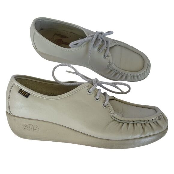 SAS Siesta Shoes Women Size 7 Bone Leather Handsewn Lace Up Oxfords Made in USA - Picture 1 of 9